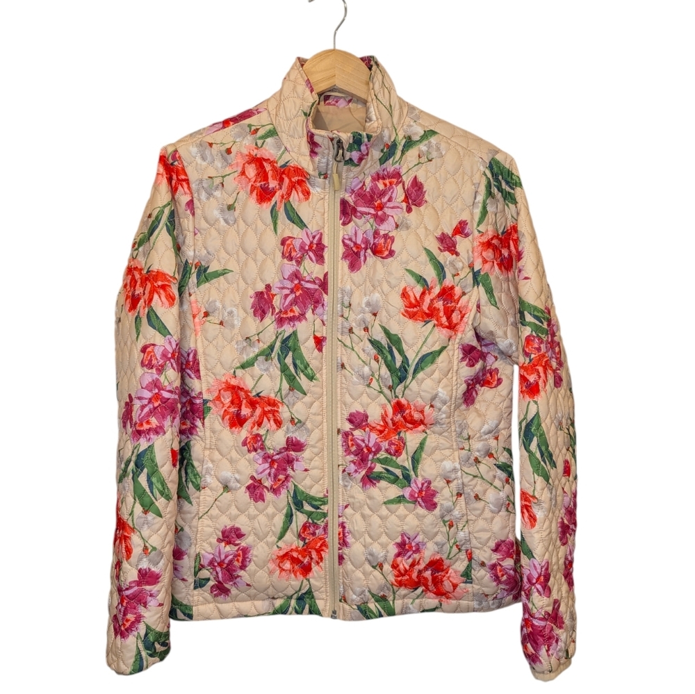 Lands End Women’s Quilted Floral PrimaLoft Jacket Size Medium